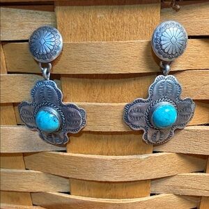 Southwest Four Direction Sterling Silver Kingman Turquoise Earrings